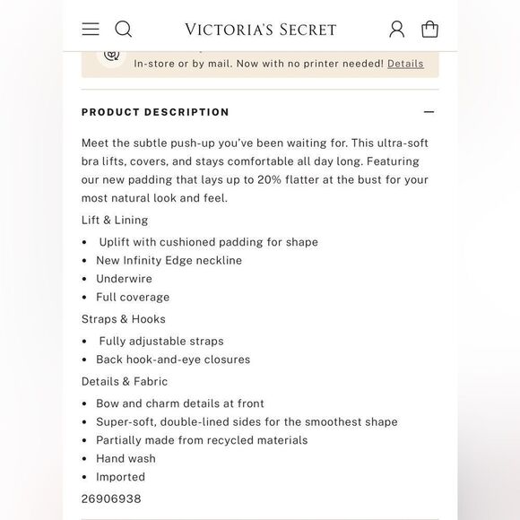 Body By Victoria Perfect Shape Push-Up Smooth Bra by Victoria's Secret 34D - Picture 4 of 11